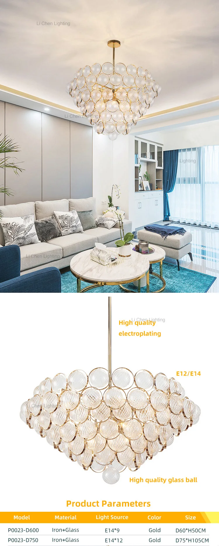 p0023 modern textured glass chandelier luxury art gold suspension lamp for living room-0