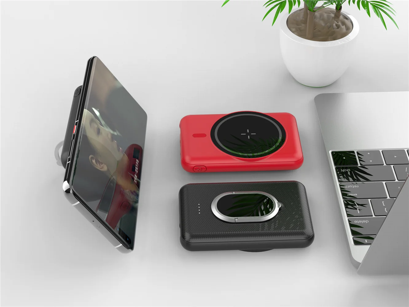 2021 New Trends 5W Magsafe 15W Wireless Power Bank 5000mAh with Stand for Iphone 12