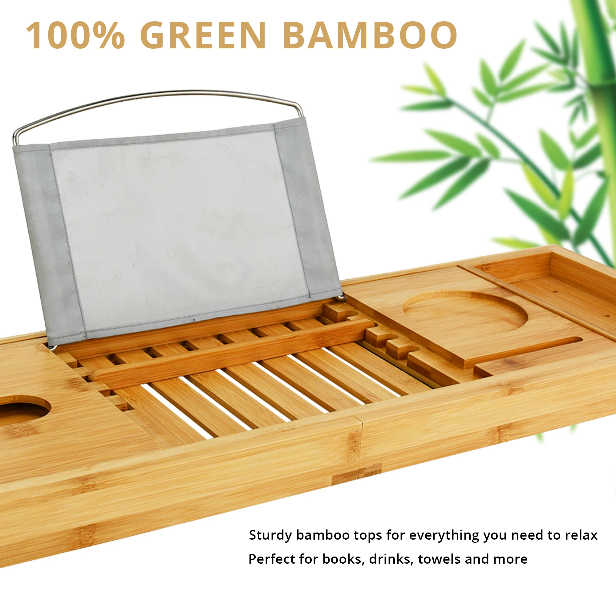 Luxury Natural Wood Bamboo Bath Tray for Book Wine Holder Ideal Gift For Loved Ones Bathtub Bathroom Counter Tray
