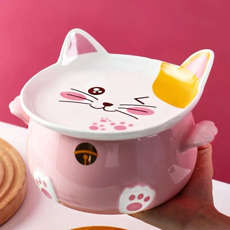 Hot Selling Lunch Instant Noodle Salad Soup Bowl Cute Cartoon Pink Cat Big  Bowl With Handle Lid Microwave Tableware Kitchenbowl - Buy Ceramic Serving  Bowls With Lids And Handle,Ceramic Soup Bowl With