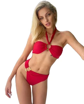 Soild Swimwear Women Red Color Sexy Bikini Set Bathing Suit Bikini Swim Wear