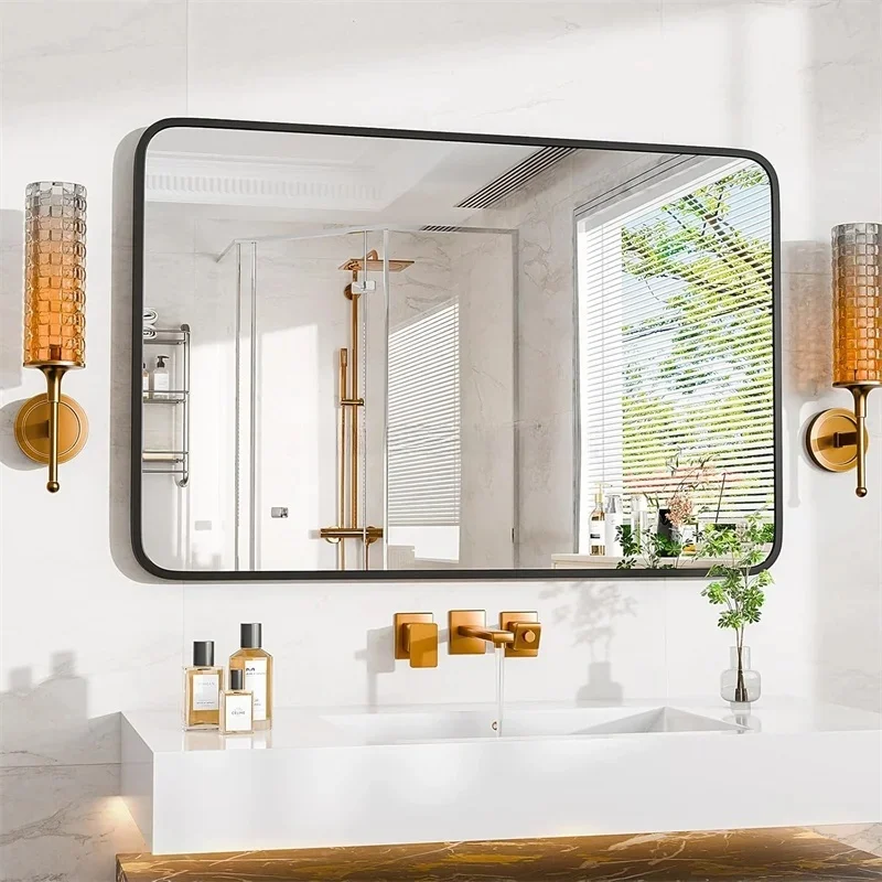 product gold aluminum alloy frame modern wall mounted full length body mirror for bedroom decor-2