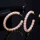 Hoop Earrings Earrings 45mm Gold Bling Iced Out Tennis Pink Stone Diamond Hoop Earrings Women