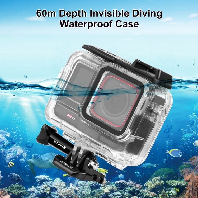 For Insta360 Ace Pro PULUZ 60m Underwater Waterproof Housing Case with Base Adapter & Screw
