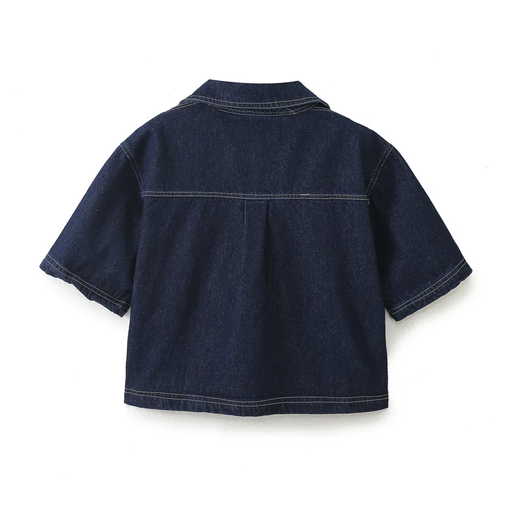 2024 Spring New Women's Turn Down Collar Denim Blue Color Casual Fashion Denim Short Shirt Jacket details
