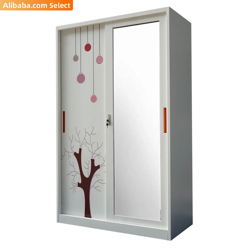 2024 New Promotion  Girl Bedroom Storage Painted Armoire Mirror Sliding Door Wardrobe Closet