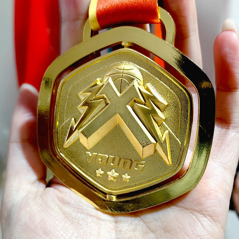 Custom Modern Style Spinning Sports Metal Medals Ribbon Basketball Sport Rotatable Medal Award Blank factory