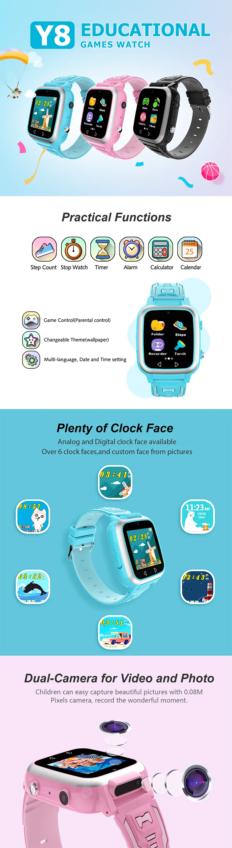 Wholesale Y8 Smart Watch Kids 8 Puzzle Game Watch Music MP3 Player  Multi-Video and Photo Education Pedometer Children Gift Smart Watch From  m.alibaba.com