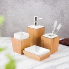 Accessories Amazon Hot Sales Modern Natural Bamboo 1 4 Piece Ceramic Bathroom Accessories Sets