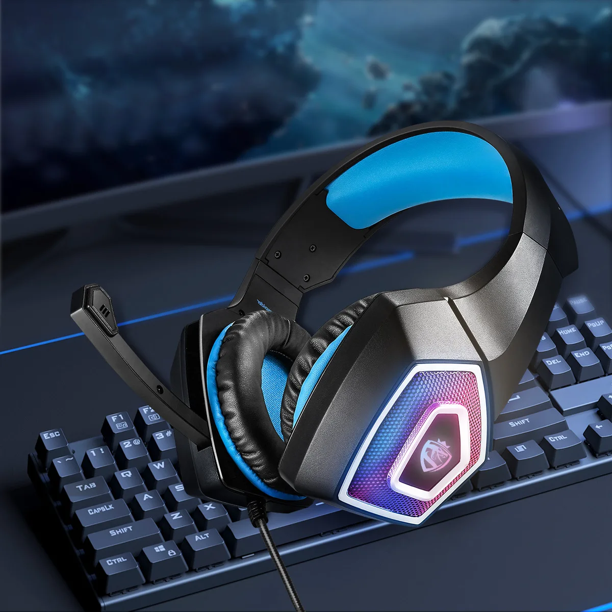 Cross-border V1 Headset Game Headset RGB Colorful Wired Headset Subwoofer Headset PS4 E-sports Eat Chicken