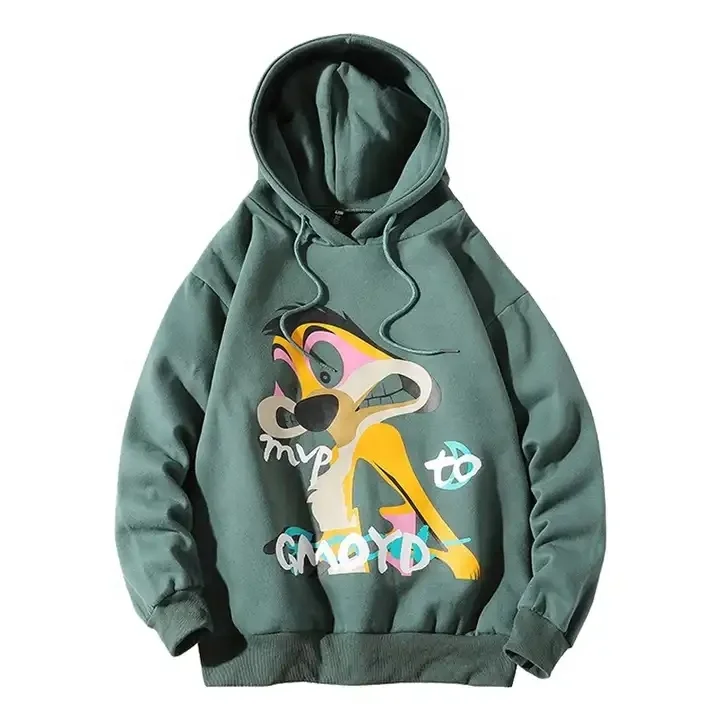 Men's Cartoon Letter Graphic Drawstring Hoodie Long Sleeve Pocket Sweatshirts