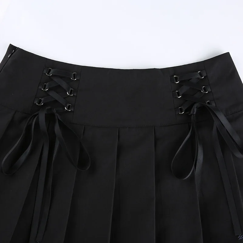  Women Lace Patchwork Mini Pleated Skirts High Waist