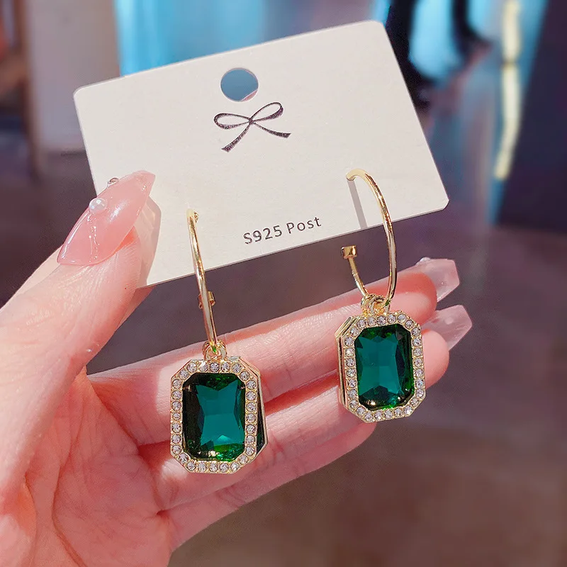 emerald crystal diamond rectangle earring women 2022 year new trend Fashion personality earring sense of luxury earrings jewelry