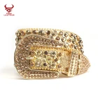 Western Belt 2021 Crystal Bling Bling Belt Men Luxury Gold Western Cowboy Rhinestone Belts Ceinture