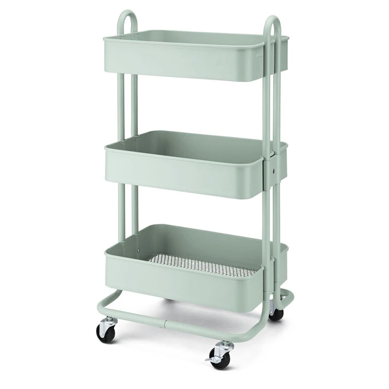 Wholesale Steel 3 Tier Mesh Wire Basket Mobile Rolling Storage Rack Bathroom Utility Shelf Kitchen Cart Trolley With Wheels