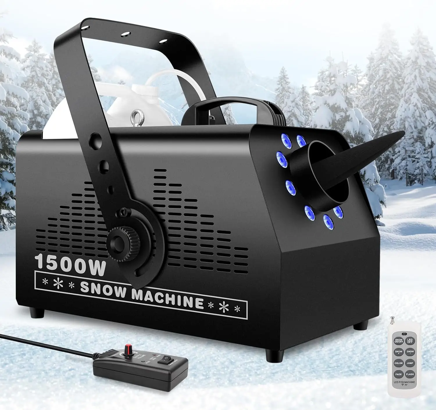 1500W High Output Remote Control Snow Maker Machine with RGB LED Light for Stage and Christmas Party