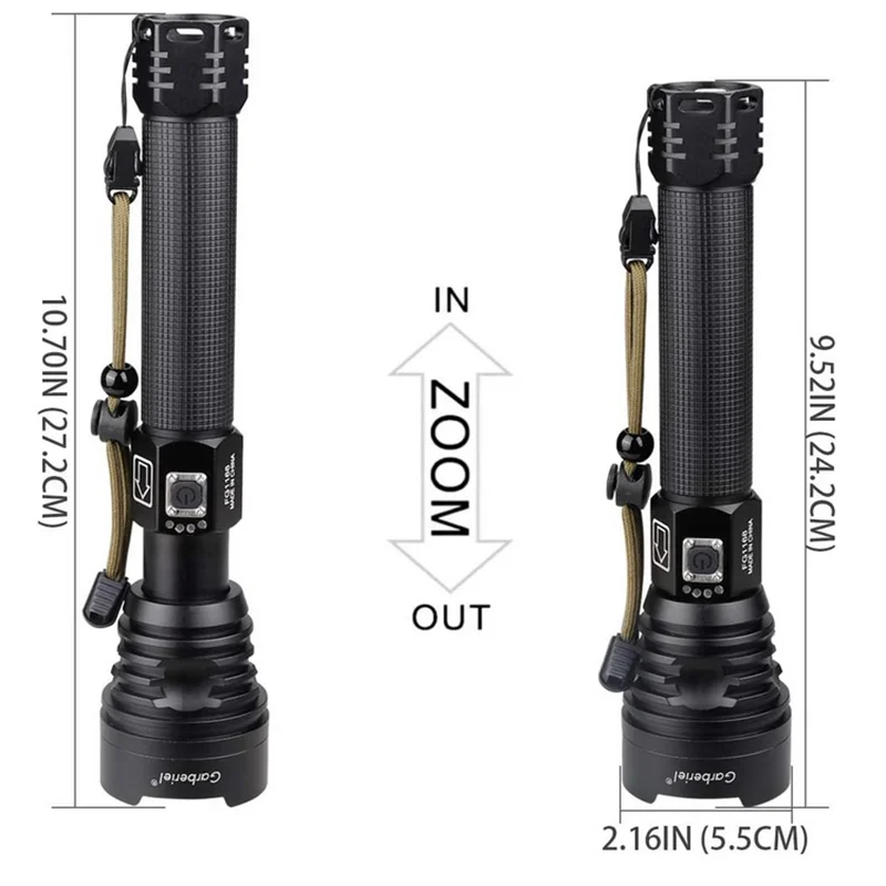 XHP90 Flashlight 6000 Lumens Zoomable Power Display USB Rechargeable Powerful Flashlight Super Bright LED Torch for Hiking