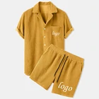 OEM Custom Summer Wear Solid Mens Corduroy Shirts Shorts Set Mens 2 Piece Men Shirt And Shorts