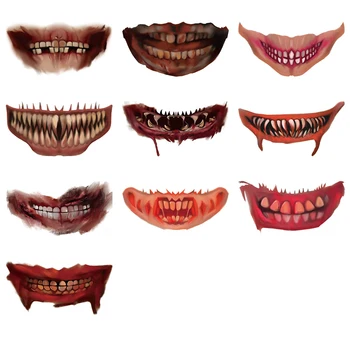 Halloween Clown Mouth Temporary Tattoo Stickers Party Horror Smiling Lip Tattoos Masquerade Prank Makeup Props
