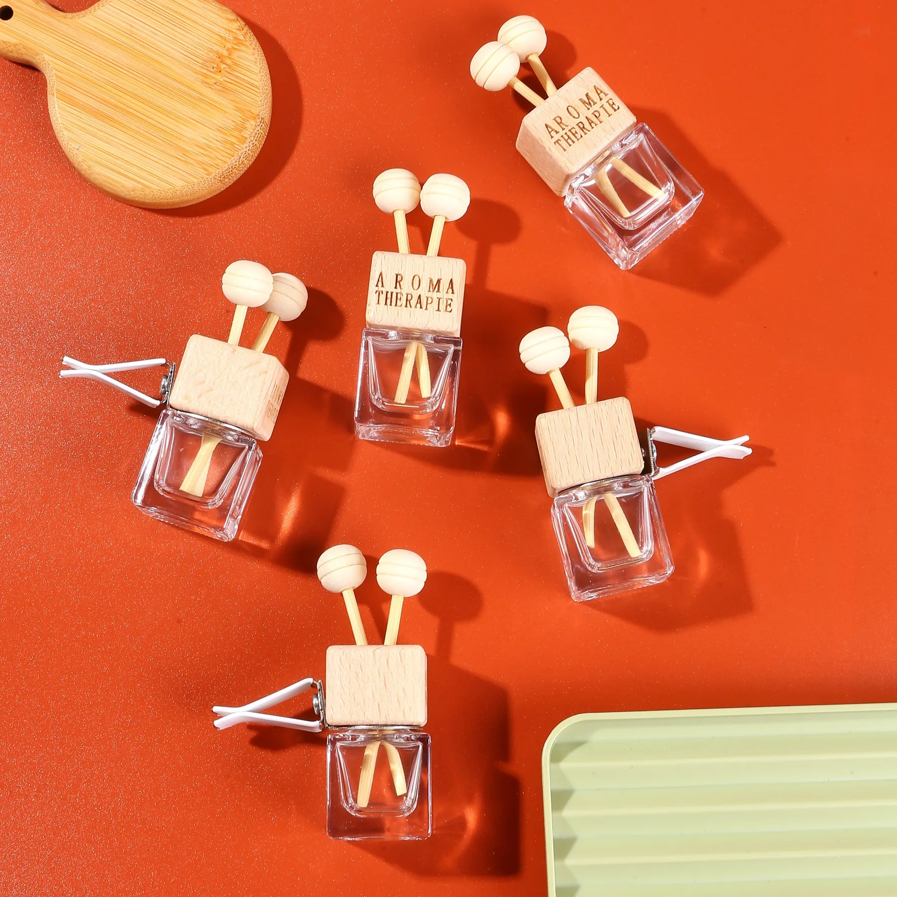 product private label empty square 8ml car perfume bottle clear glass hanging freshener mini diffuser bottles-9