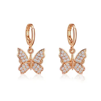 2022 Charms rhinestone crystal hoop butterfly earrings