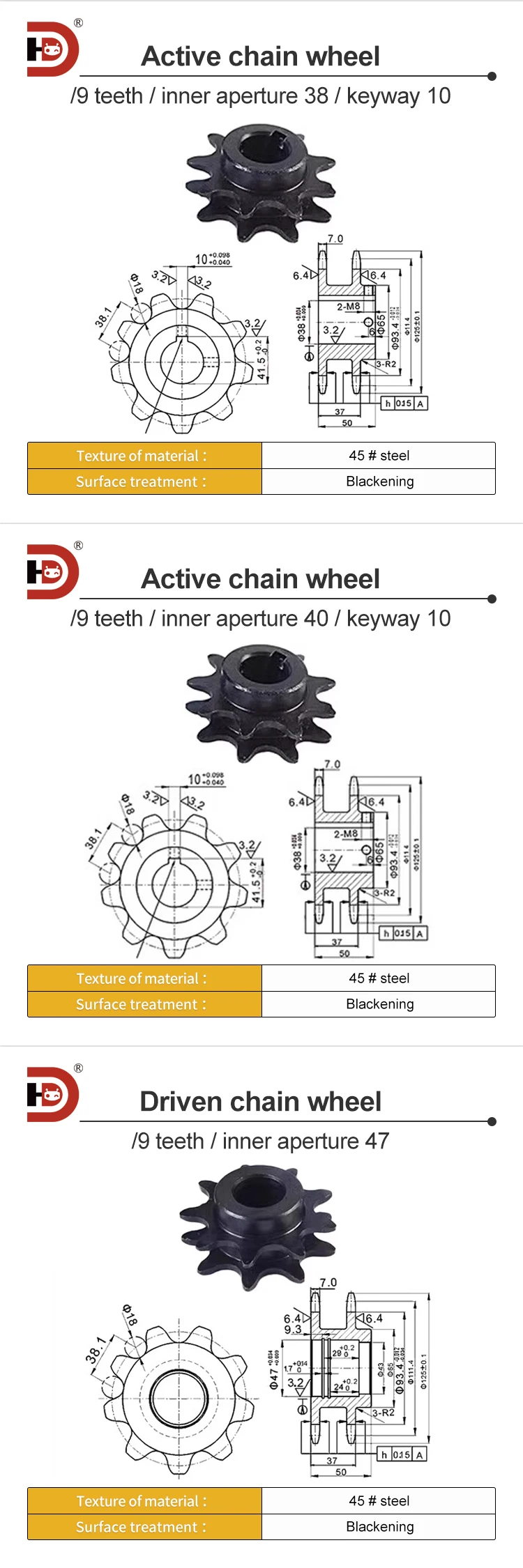 3x Speed Gear BS30-C212A Chain Sprocket Accessory 38.1mm Inner Hole 40mm Inner Hole factory