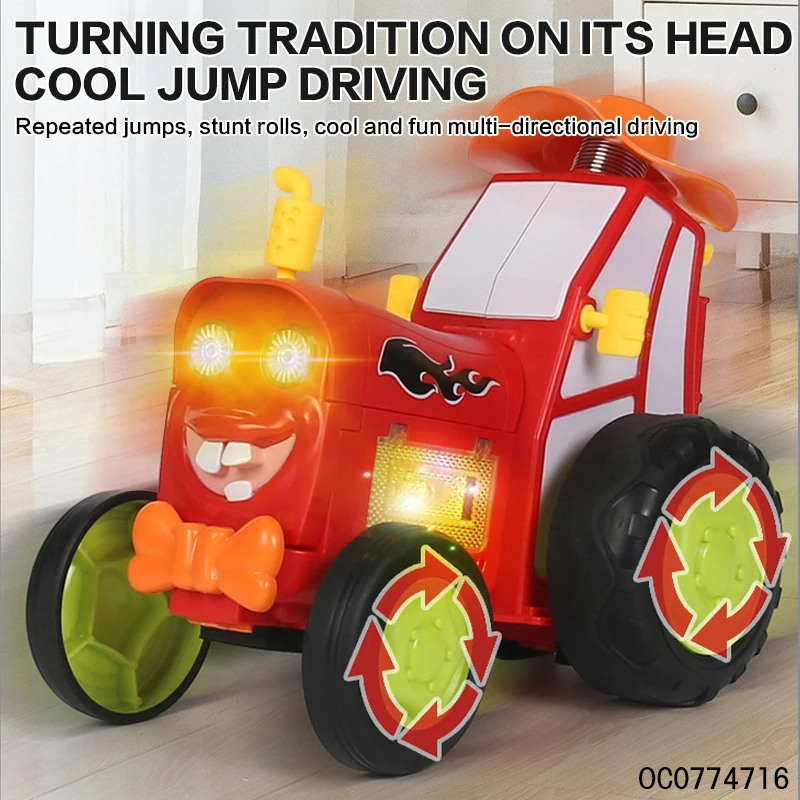 Train head cartoon stunt jumping toy car new novelty toys for kids with remote control
