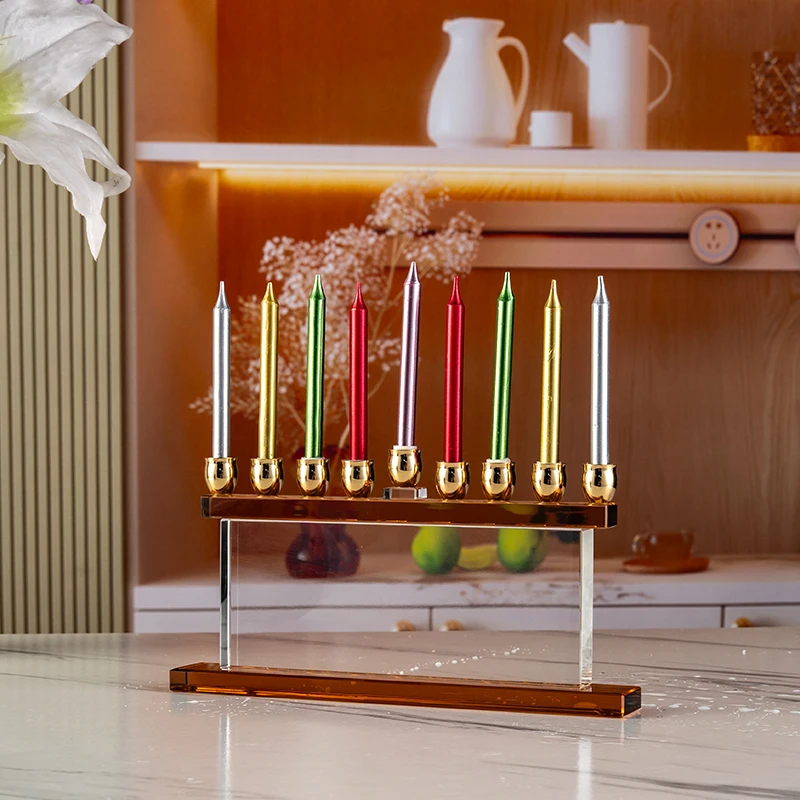 product small bridge cyrstal 9 pillar flat wedding center glass candle holder home decoration high end crystal candle holder-4