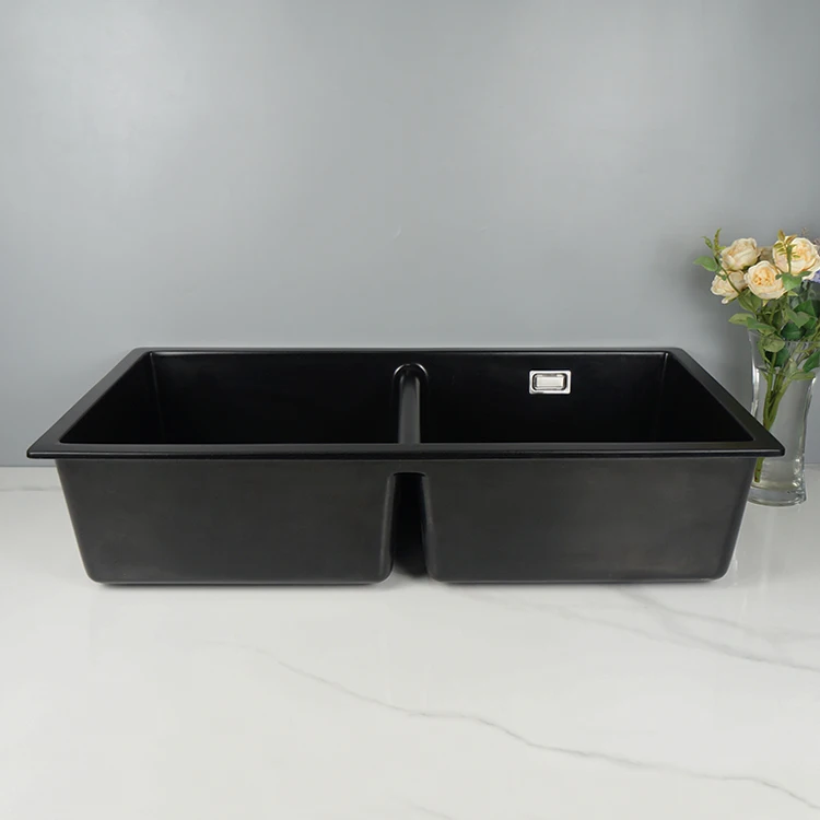Tarpul Modern Quartz Matte Black Single Bowl Kitchen Sink Undermount Square Small Double Bowls Two Holes Hand Washing Basins manufacture