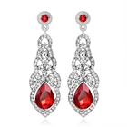 Sliver 2022 Luxury Sliver Gold Diamond Long Tassel Rhinestone Ruby Earrings For Bride Wedding Party