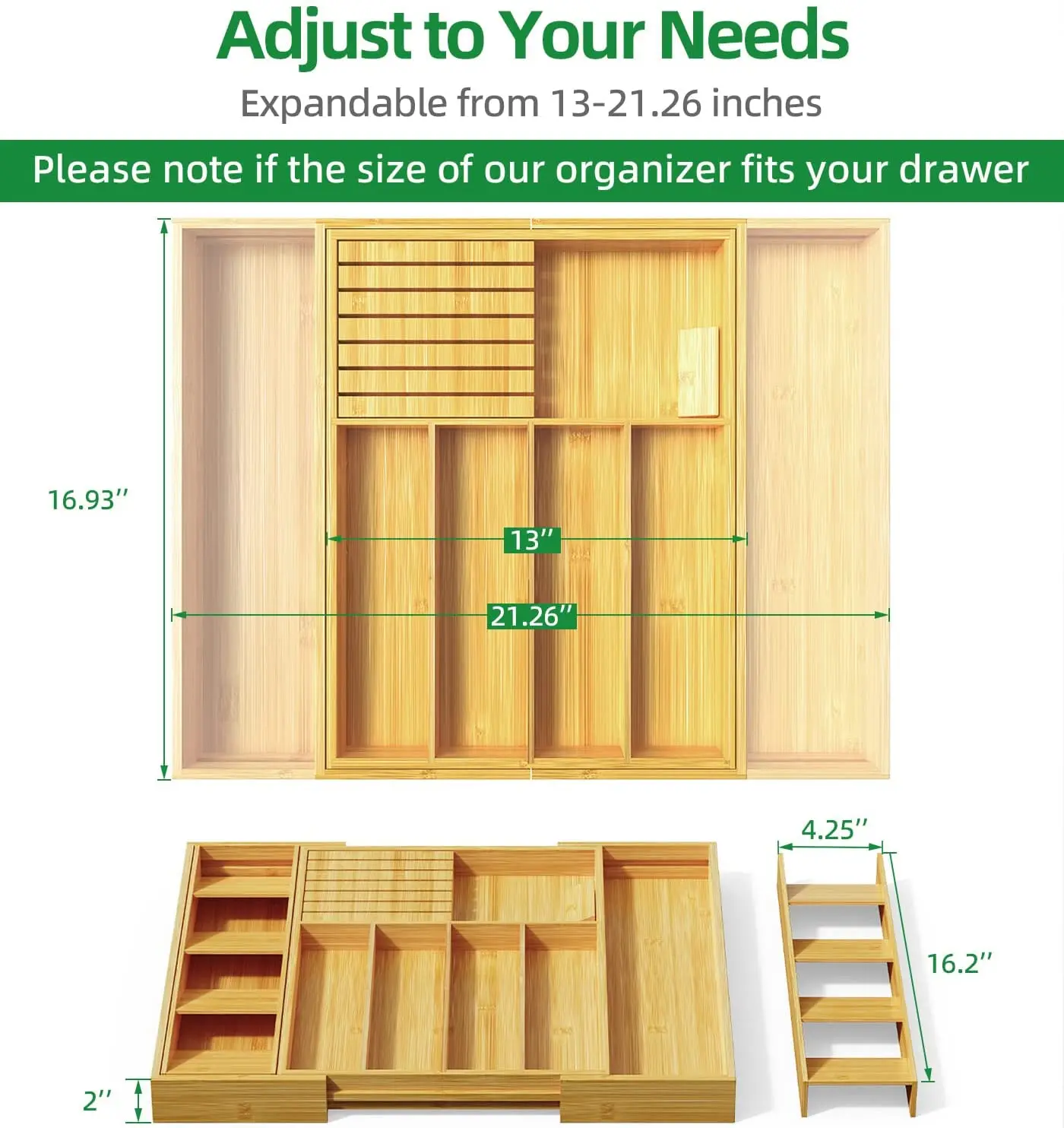 product zc custom expandable bamboo cutlery holder organizer storage tray drawer organizer for kitchen utensils-7