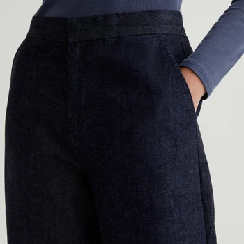 OEM/ODM Custom Dark Indigo Women's High-Rise Wide Leg Jeans 100% Cotton - Cotton Denim, Welt Pockets, Resin Rinse Finish