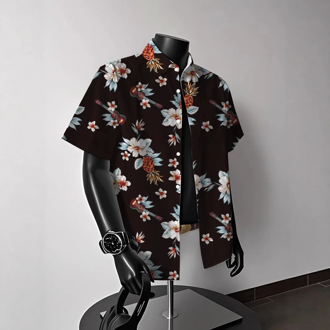 Men's Hawaiian Floral Short-Sleeve Shirt - Summer American Retro Ideal for Thai Getaways Beach Outfits & Coastal Styles