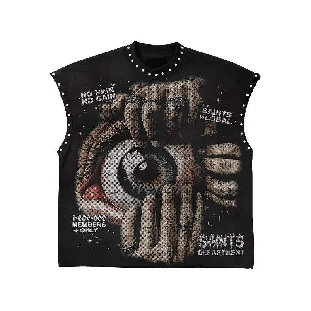 product mens custom street style 100 cotton edgy gothic eye art print studded sleeveless screen printed t shirt loose fit-3