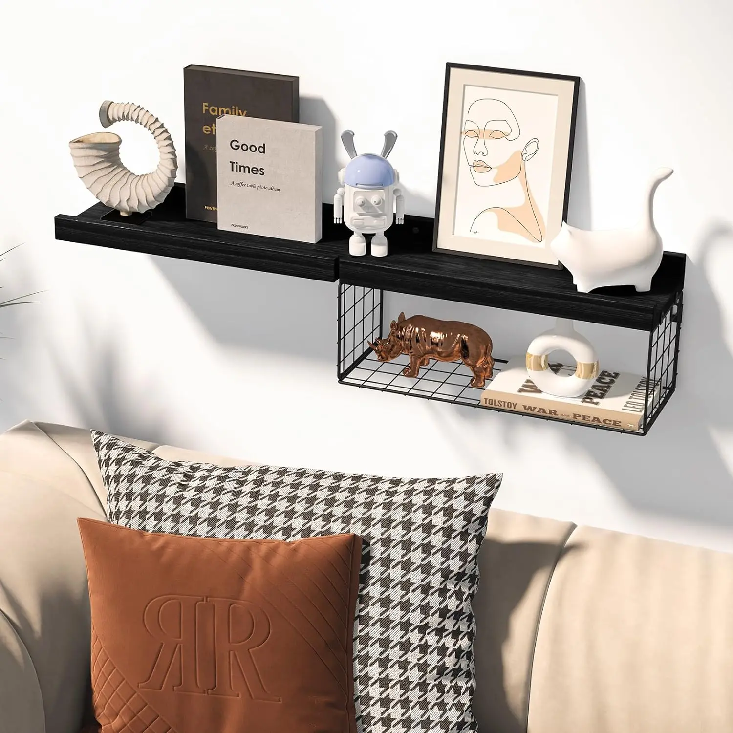 Home Book Living Room Hanging Storage Cat Rustic Wooden Wall Mounted Shelf Corner Floating Shelves