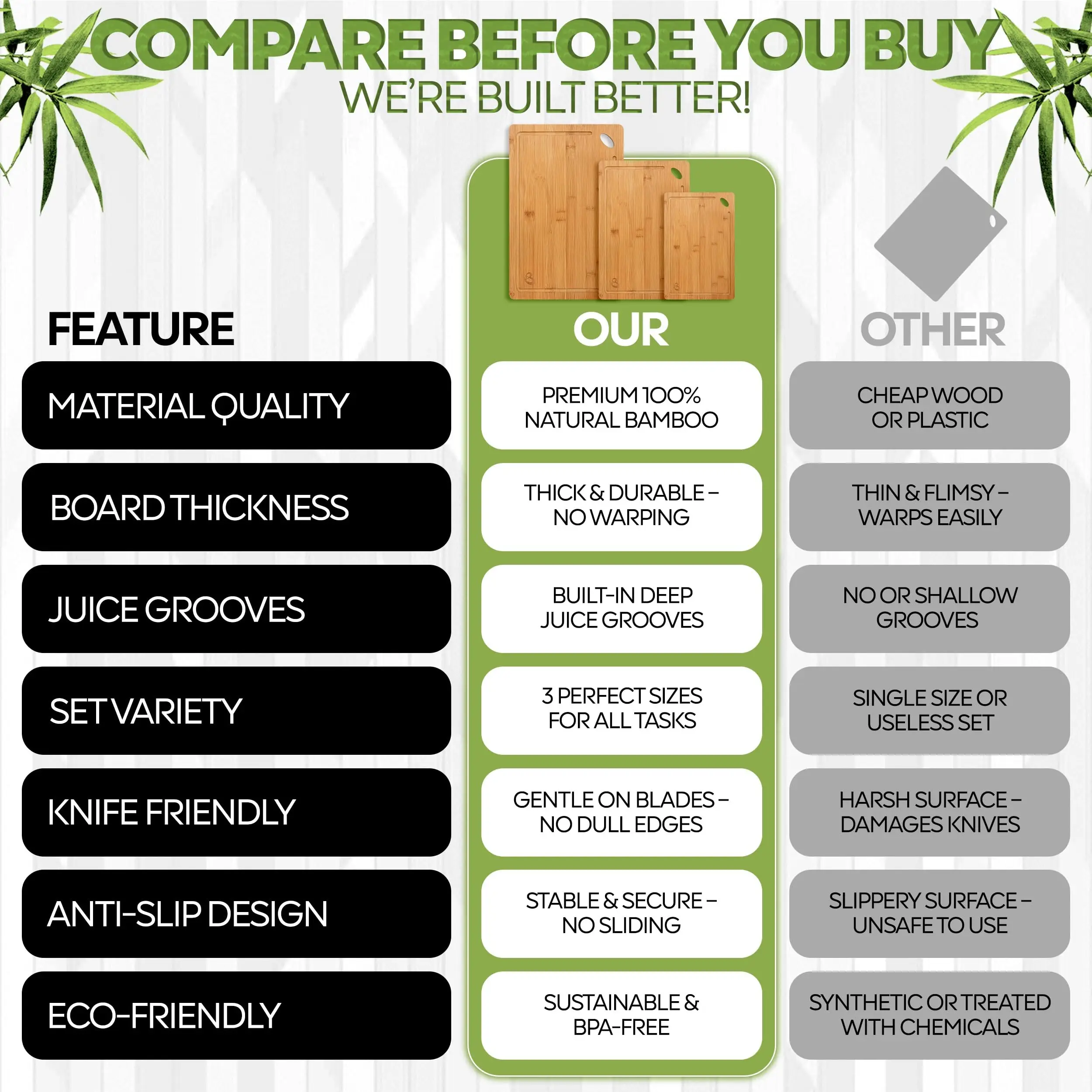 product bamboo cutting board set of 3 reversible with juice grooves non toxic kitchen chopping board with handle for meat veggies-9