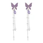 Earrings Silver Women Crystal Diamond Sparkling Tassel Long Purple Butterfly Earrings 925 Silver Earrings