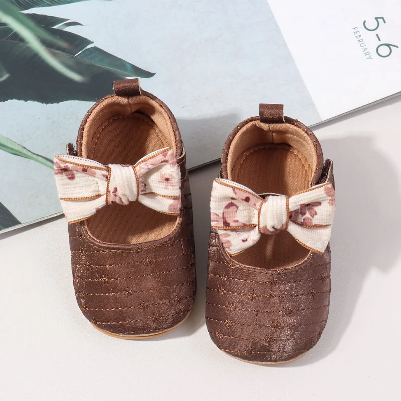 Wholesale Fashion Spring&Autumn Bowknot Design Baby Girl Princess Shoes With TPR Soled Baby Shoes factory