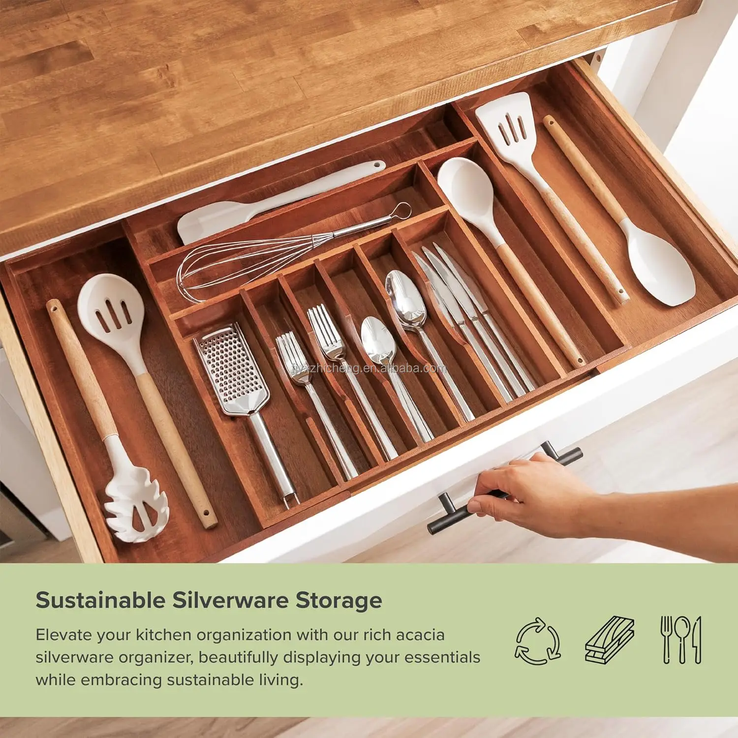 product premium silverware flatware utensil organizer rectangular kitchen drawers food safe contract grade expandable-2