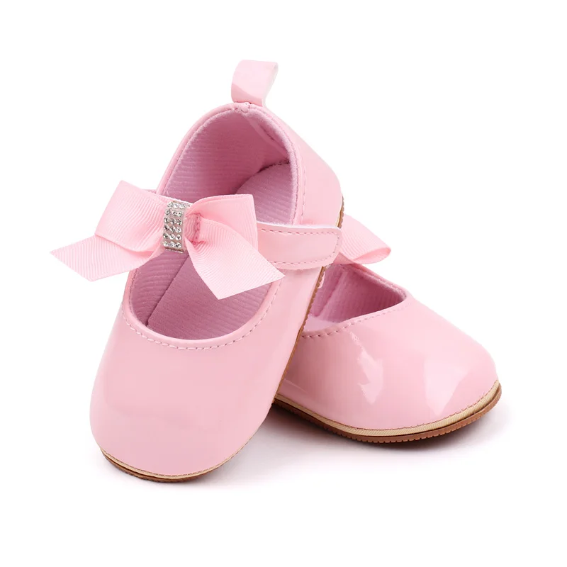Pure Color PU Leather Baby Dress Shoes Soft TPR Toddler Shoes Girls Breathable Lightweight Anti-Slip Flat Style Fabric Insole supplier