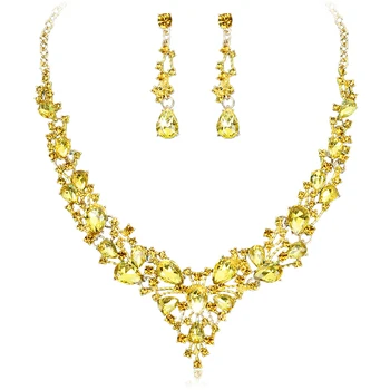 Fashion Austrian Crystal Earrings Necklace Set Indian Bridal Jewelry Sets Prom Wedding Party Costume Accessories Gift for Women