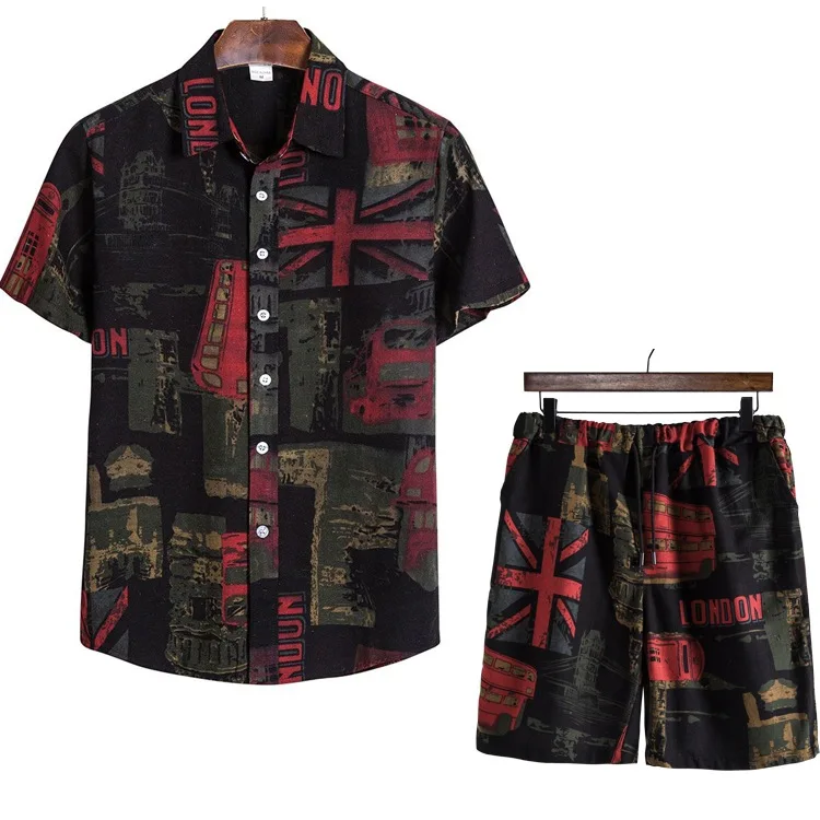M-5XL Fashion Hawaiian Print Short Sleeve Shirt Set Men's Beach Coconut Print Shorts Men's Daily Beach Shirt Set Two-piece