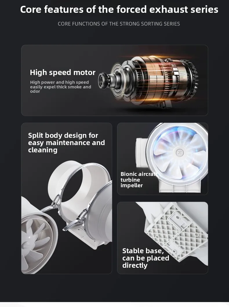 Aluminum Alloy Duct Fan, 6inch, Plastic, 220V, 35-39dB - detail 2