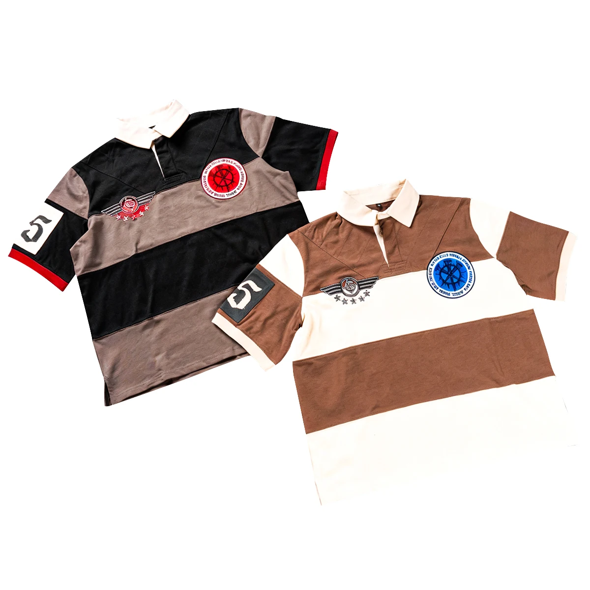 product mens heavyweight cotton t shirts custom oversized t shirt streetwear embroidery t shirt boxy stripe polo shirts for men-2