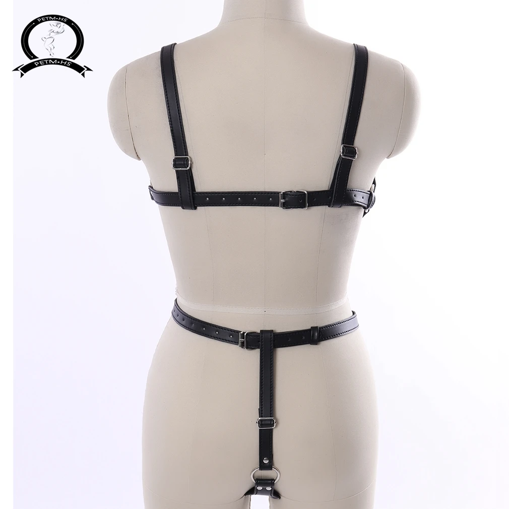 Women S Body Harness One Piece Gothic Strappy Leather Lingerie Black