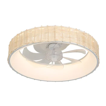Bamboo Weaving Cream Wind cage fan light living room bedroom fan light led ceiling light with fan