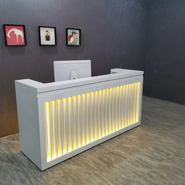 factory customize white beauty salon reception desks table modern cash counter salon design furniture with led light