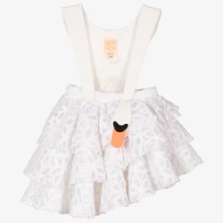 Latest Custom Design Autumn Winter Children Clothing Sleeveless White Goose Head Pleated Chiffon Print Baby Girls Suspend Skirt