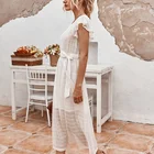 Newest Ladies Newest Sexy V Neck Flare Sleeve Waist Tie Party Ladies 1 Piece Long Dress