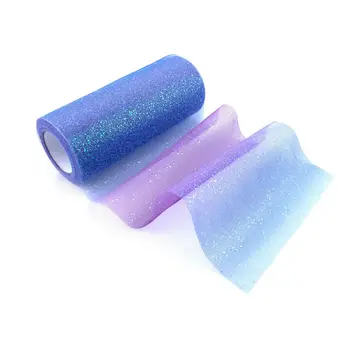 Tulle Fabric Ribbons Rolls, 6in x10 Yard/Roll Rainbow Glitter Gradient Tulle, Craft Decor Tulle for Sash Bow